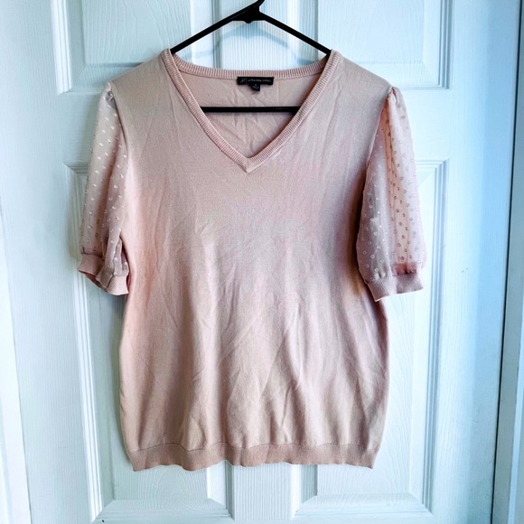 Adrianna Papell Sweaters - Adrianna Papell Pink V Neck Sheer Dot Sleeve Sweater Top Womens Medium
Romantic